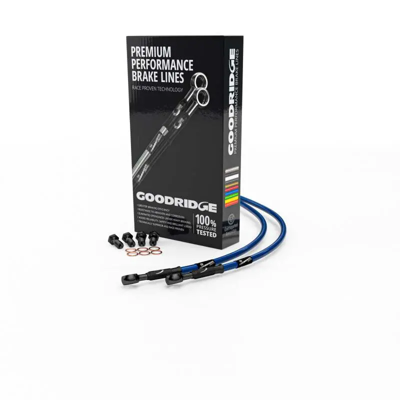 Goodridge 02-04 Kawasaki Zx9r F1-F2 Electric Blue Race Front Ss Brake Lines W/Black Fittings 1