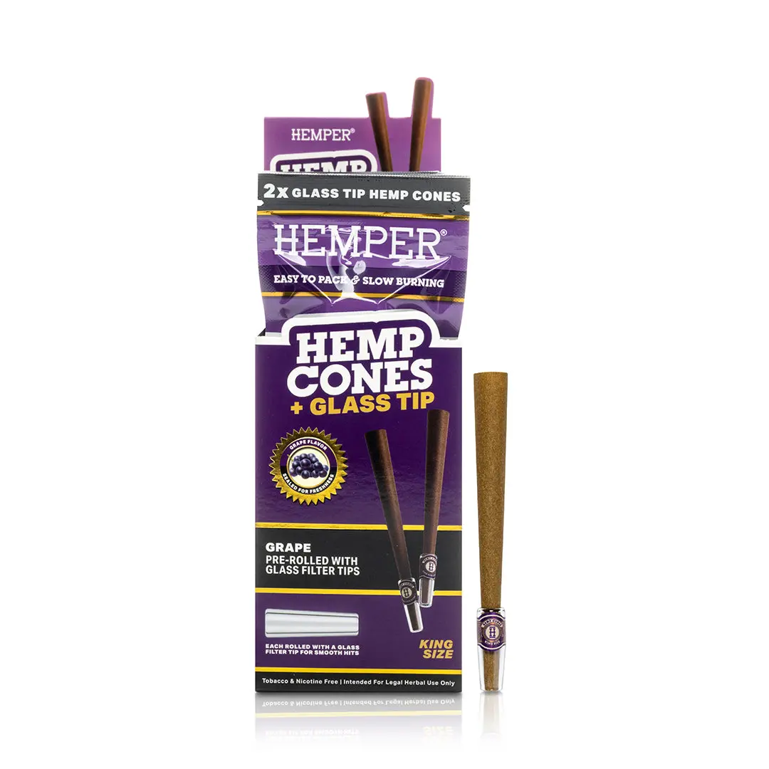 Pre-Rolled King Size Glass Tipped Hemp Cones | 2Pk 5