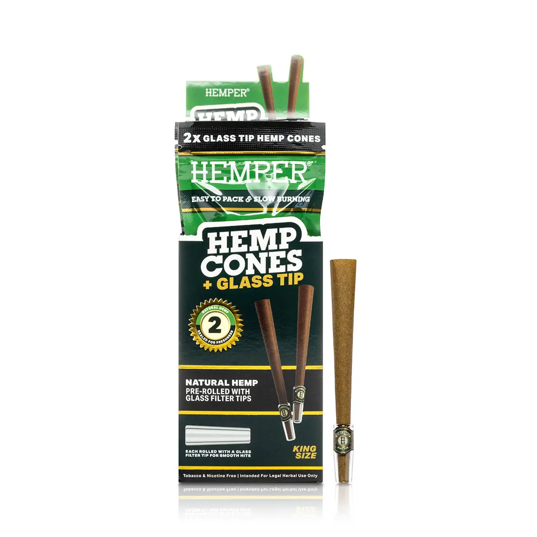 Pre-Rolled King Size Glass Tipped Hemp Cones | 2Pk 2