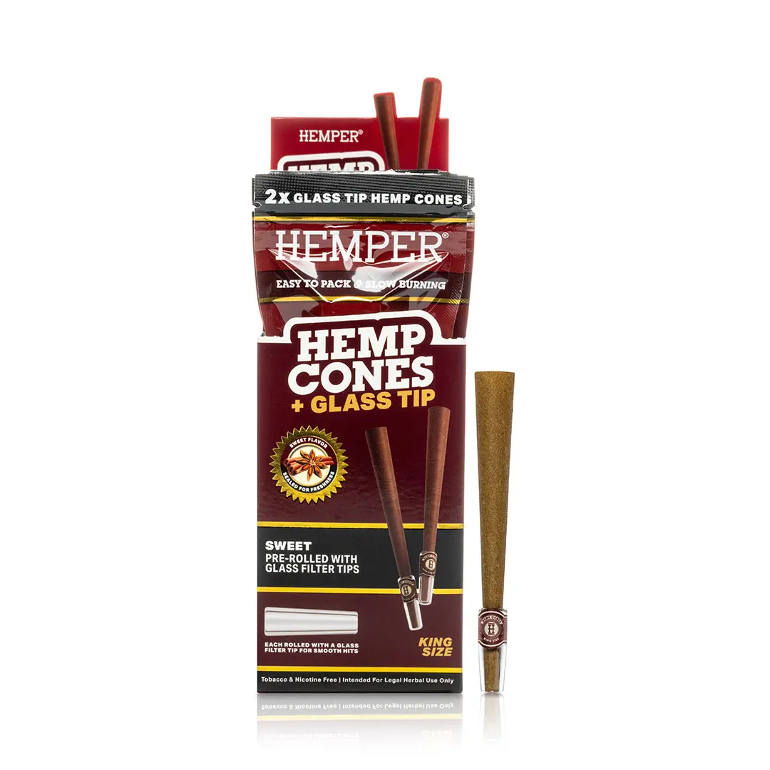 Pre-Rolled King Size Glass Tipped Hemp Cones | 2Pk 3