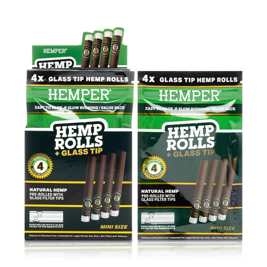 Pre-Rolled Mini Size Glass Tipped Hemp Rolls | 4Pk Display 5
