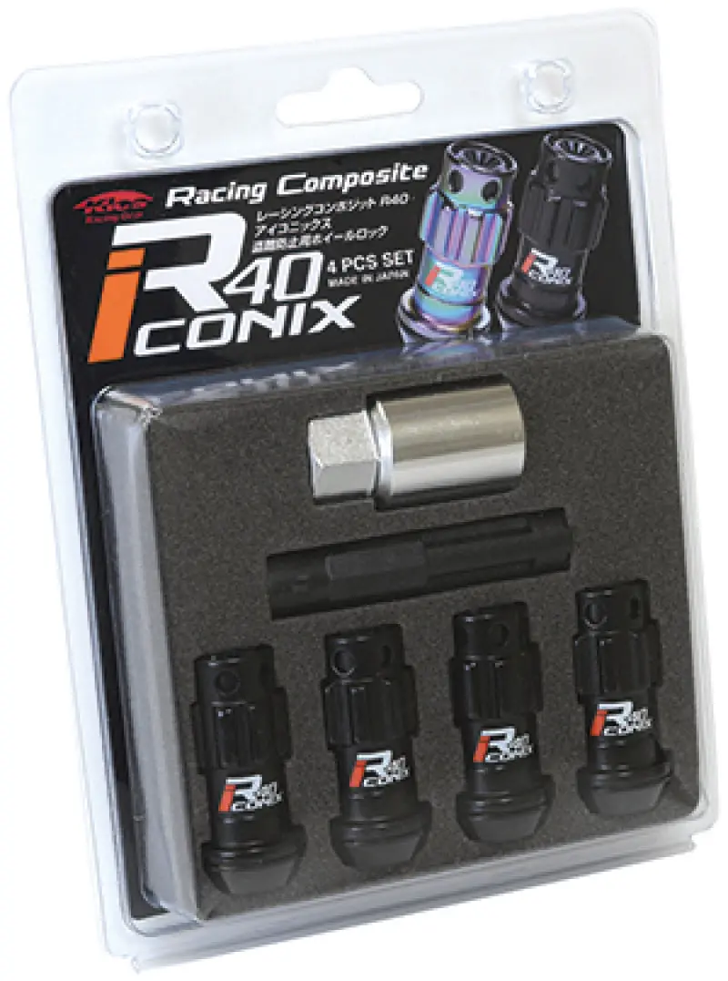 Project Kics 12X1.25 R40 Iconix Black Lug Nut Lock Set - 4 1