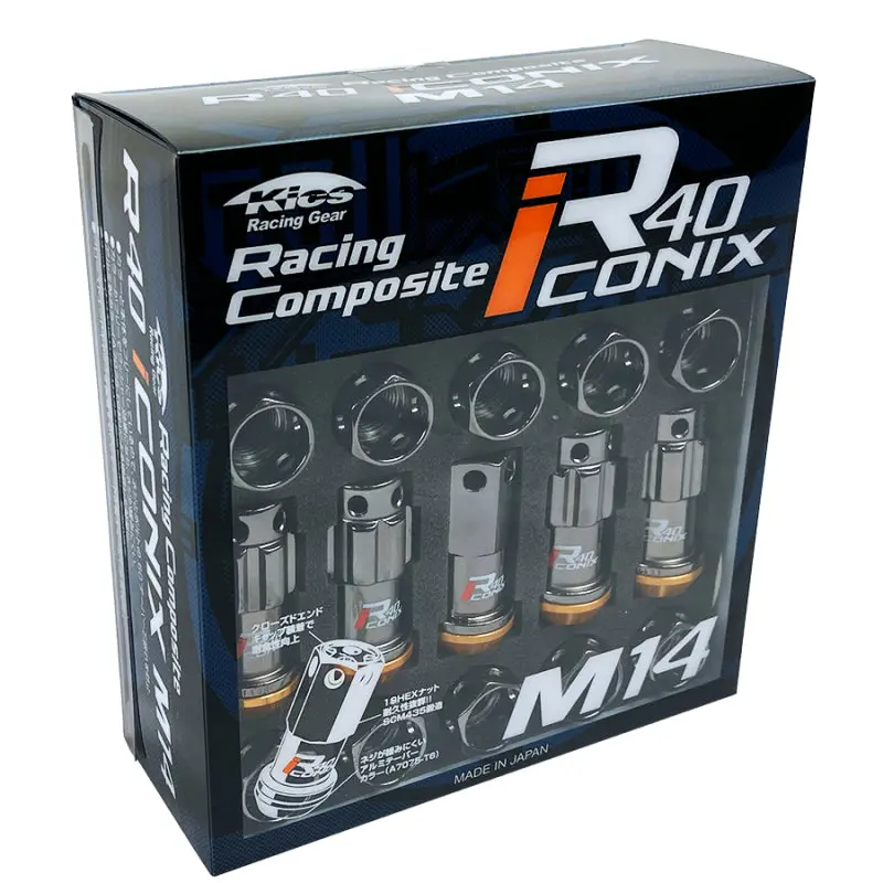Project Kics R40 Iconix 14X1.50 Classical Lock & Lug Nuts 16+4 (Black Cap) 1